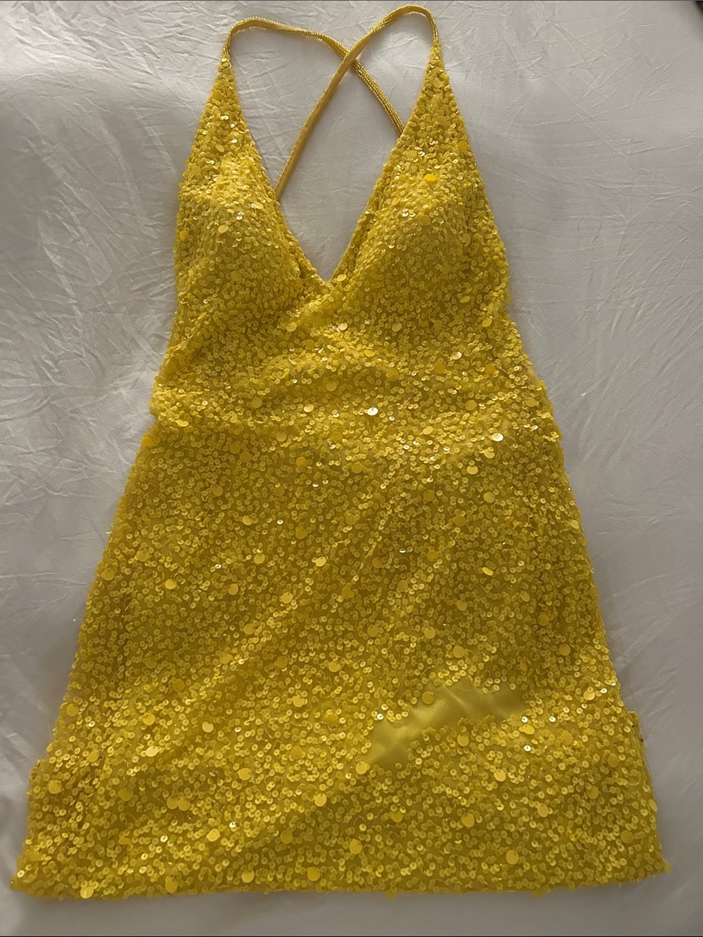 Scala Girls Yellow Sequin V-Neck Cross-Strap Dress
